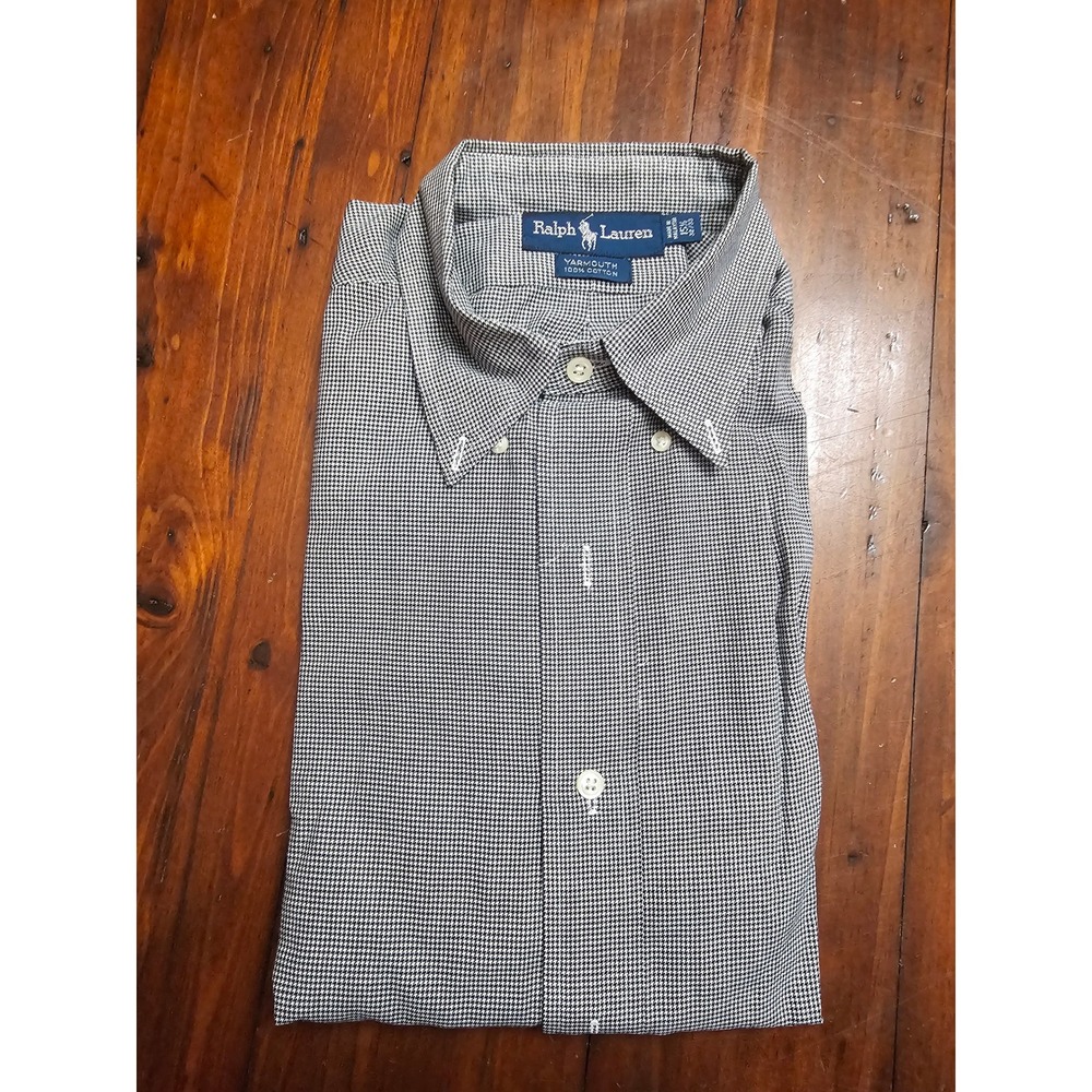 Ralph Lauren Yarmouth Dress Shirt Mens 15.5 32/33 Black White Houndstooth Cotton